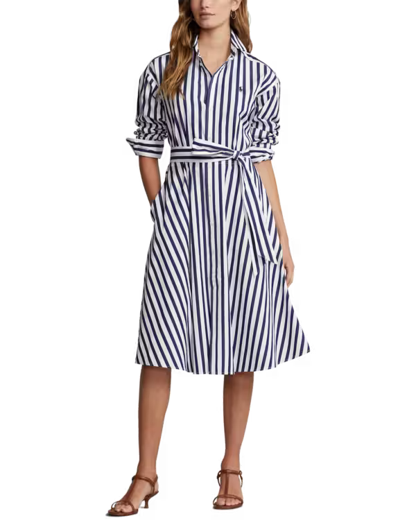 Belted Striped Cotton Shirtdress