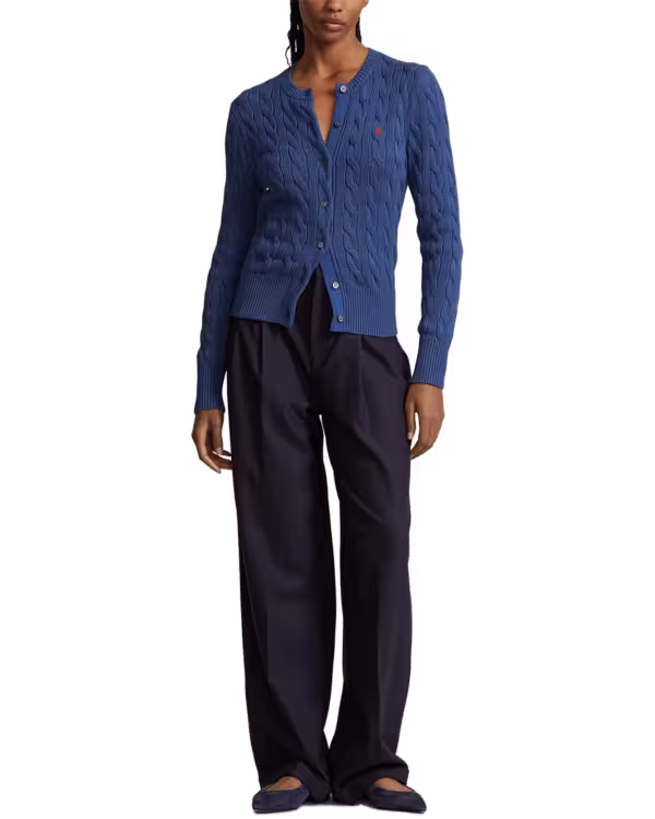 Cable-Knit Cotton Crewneck Cardigan
