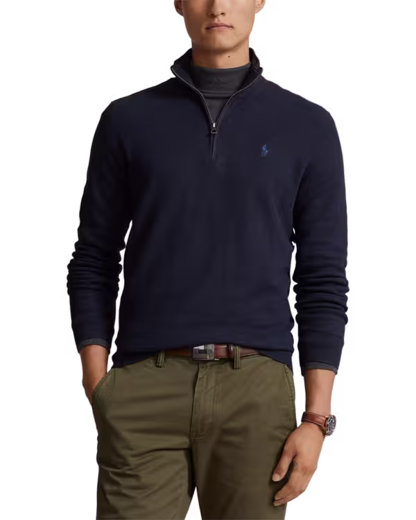 Mesh-Knit Cotton Quarter-Zip Sweater