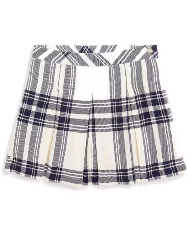 Kids Plaid Pleated Cotton Twill Culotte Short (2 - 6.5 Years)