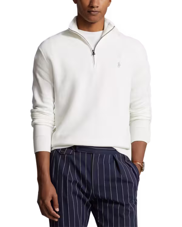 Mesh-Knit Cotton Quarter-Zip Sweater