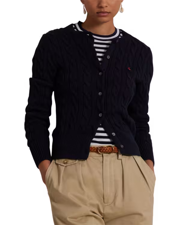Cable-Knit Cotton Crewneck Cardigan