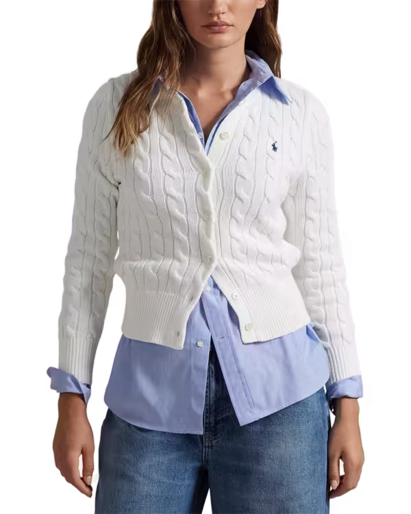 Cable-Knit Cotton Crewneck Cardigan