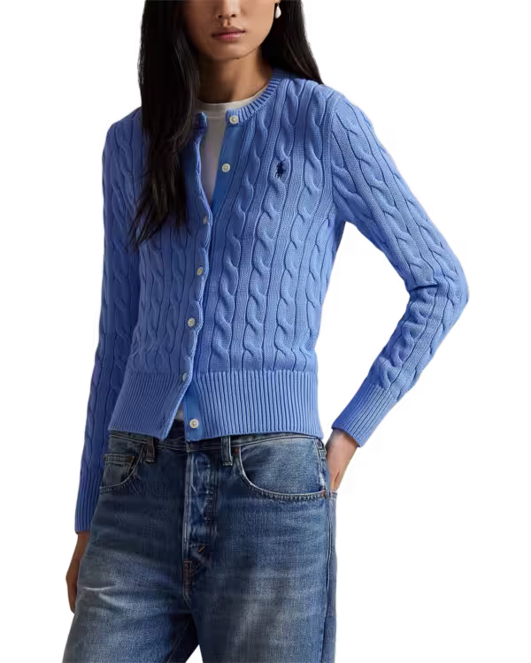 Cable-Knit Cotton Crewneck Cardigan
