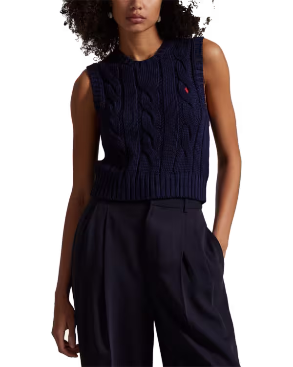 Cable-Knit Cotton Cropped Vest