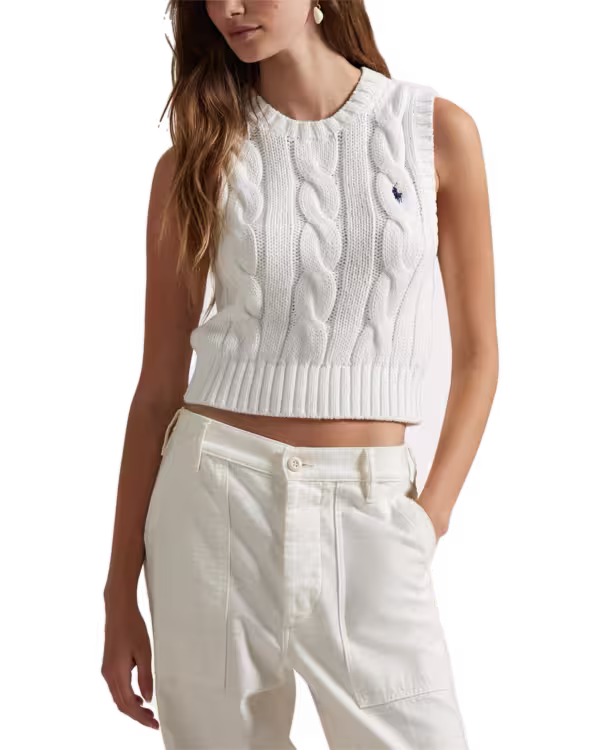 Cable-Knit Cotton Cropped Vest