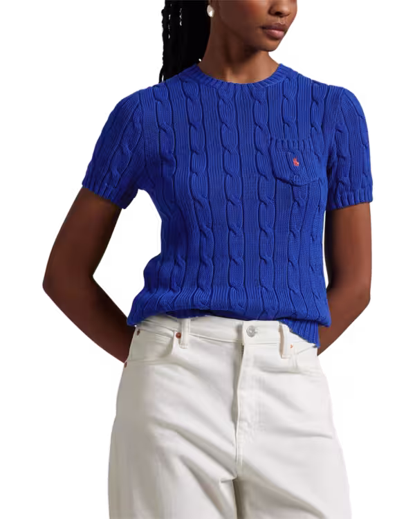 Cable-Knit Cotton Short-Sleeve Sweater