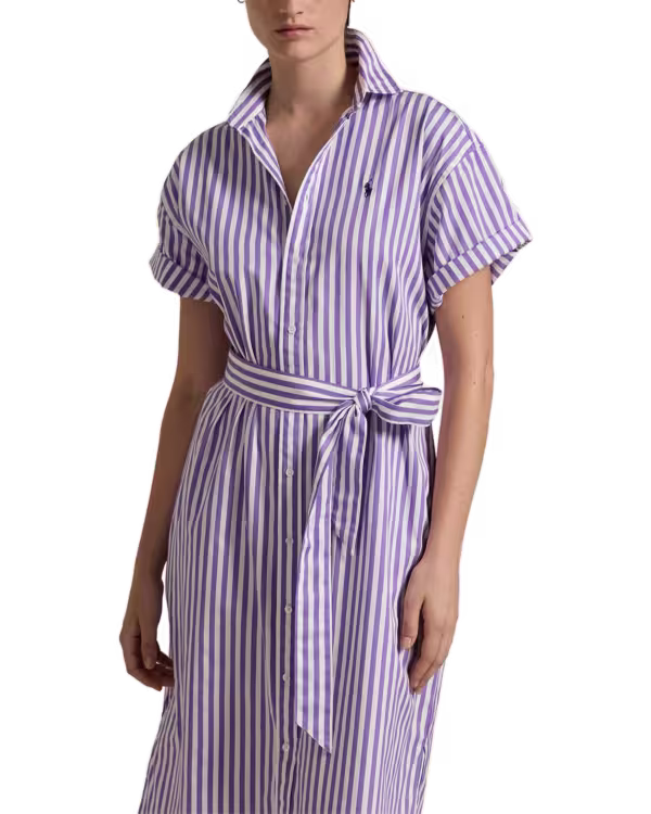 Belted Striped Cotton Shirtdress