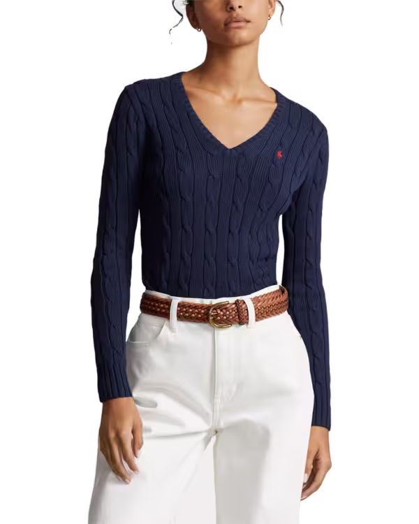 Cable-Knit Cotton V-Neck Sweater