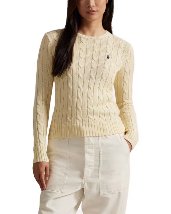 Cable-Knit Cotton Crewneck Sweater