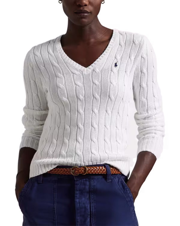 Cable-Knit Cotton V-Neck Sweater