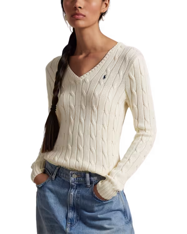 Cable-Knit Cotton V-Neck Sweater