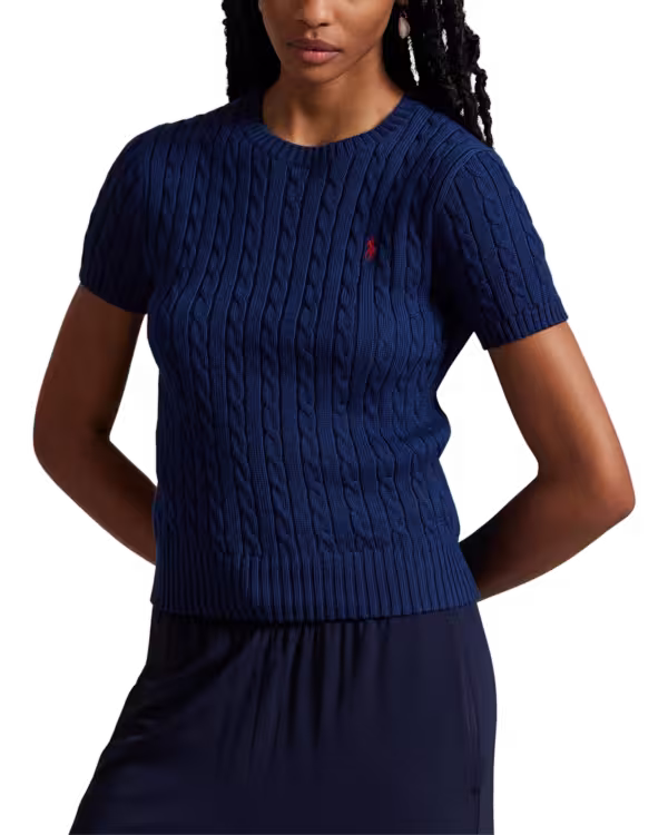 Cable-Knit Cotton Short-Sleeve Sweater