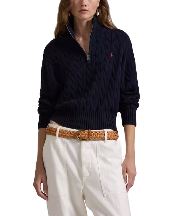 Cable-Knit Cotton Quarter-Zip Sweater