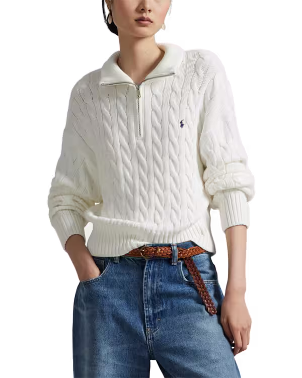 Cable-Knit Cotton Quarter-Zip Sweater