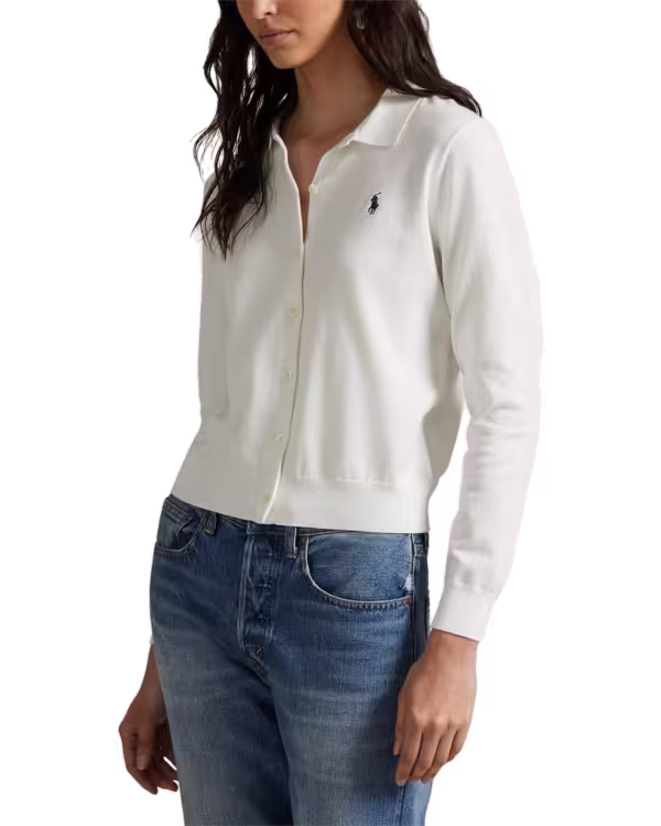 Polo-Collar Buttoned Cardigan