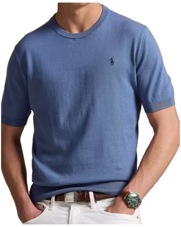 Cotton Crewneck Short-Sleeve Sweater