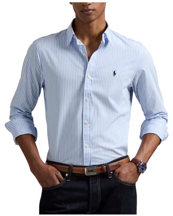 Slim Fit Striped Stretch Poplin Shirt