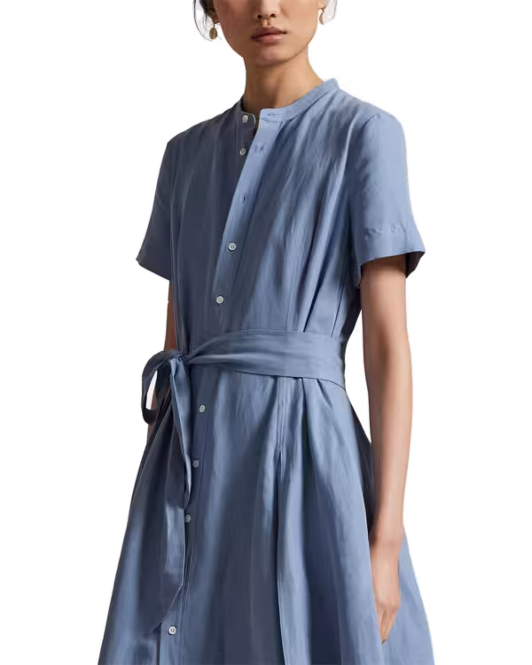 Belted Silk-Blend A-Line Shirtdress