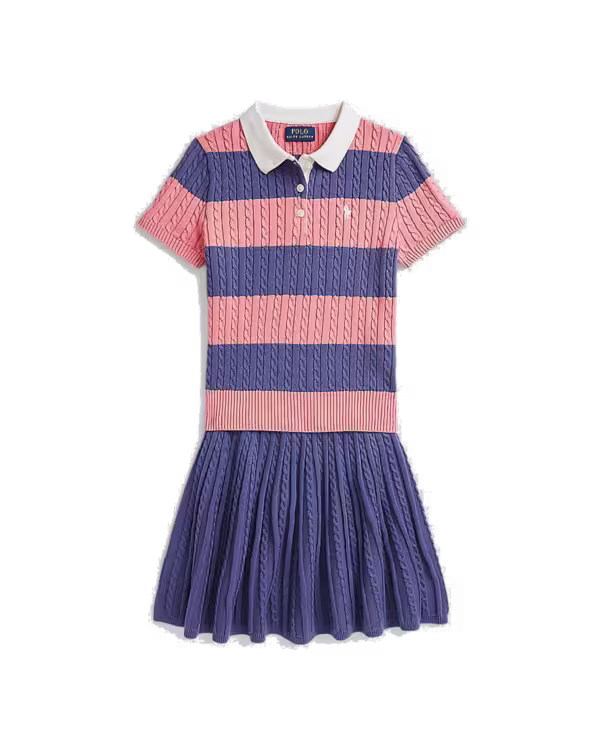 Cable Cotton Polo Sweater & Skirt Set (8-20 Years)