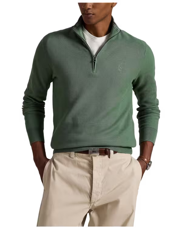 Mesh-Knit Cotton Quarter-Zip Sweater