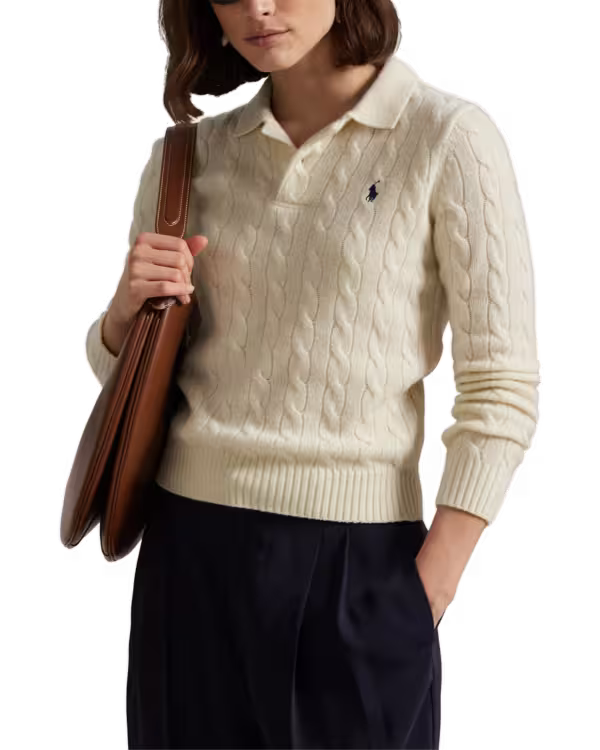 Cable-Knit Wool-Cashmere Polo Sweater