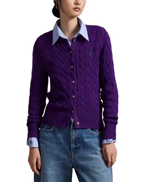 Cable-Knit Cotton Crewneck Cardigan