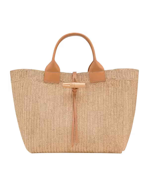 Longchamp Le Roseau Raphia Top Handle Bag in Vegetal