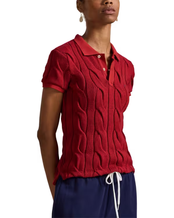 Cable-Knit Cotton Polo Shirt