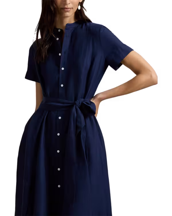 Belted Silk-Blend A-Line Dress