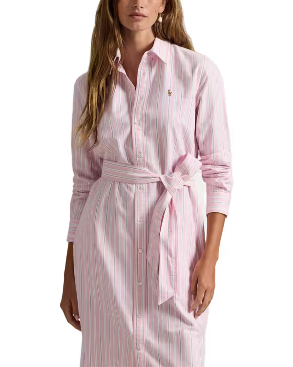 Striped Cotton Oxford Belted Shirtdress
