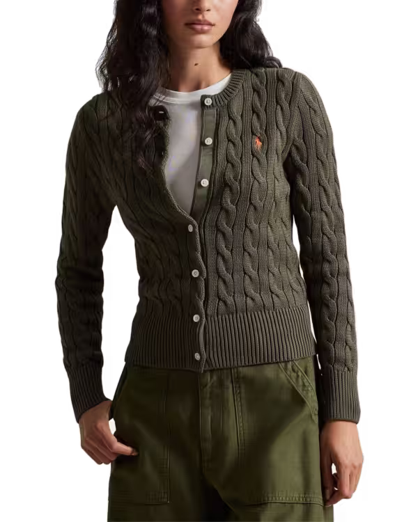 Cable-Knit Cotton Crewneck Cardigan