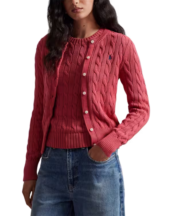 Cable-Knit Cotton Crewneck Cardigan