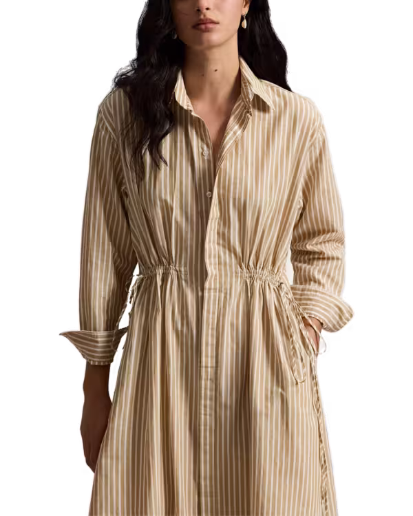 Striped Cotton-Linen Drawcord Shirtdress