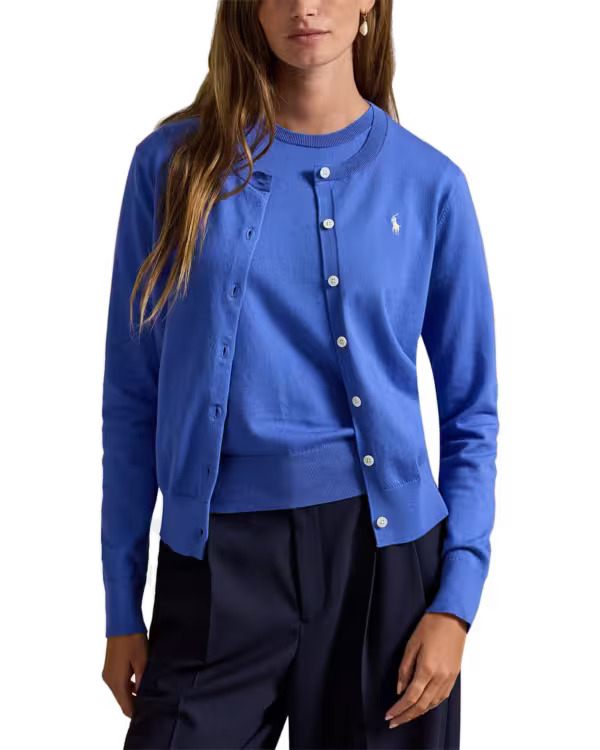 Stretch Cotton-Blend Crewneck Cardigan