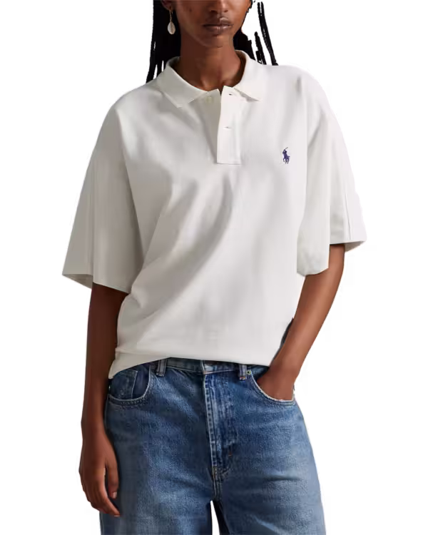 Dolman-Sleeve Mesh Polo Shirt