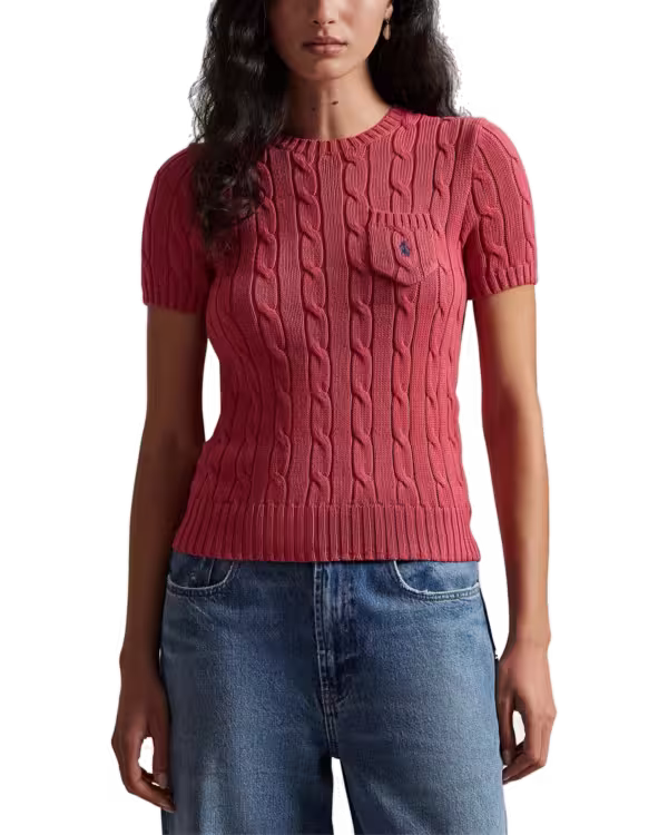 Cable-Knit Cotton Short-Sleeve Sweater