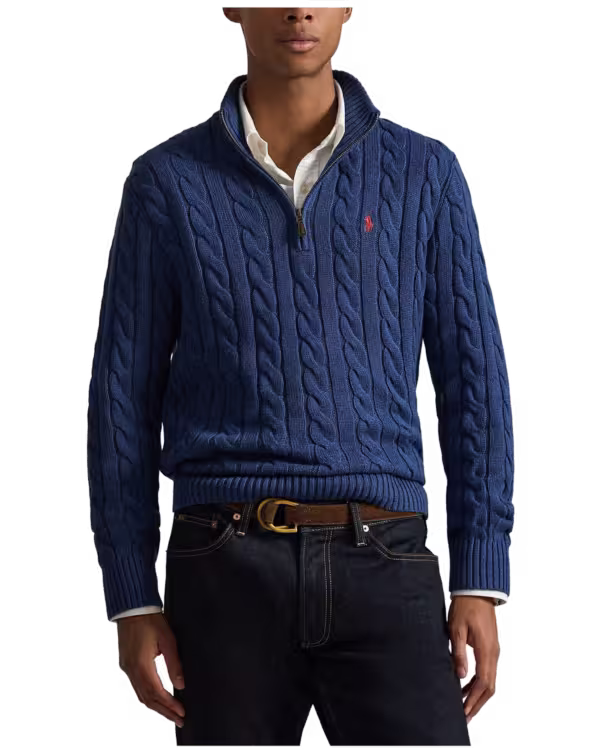 Cable-Knit Cotton Quarter-Zip Sweater