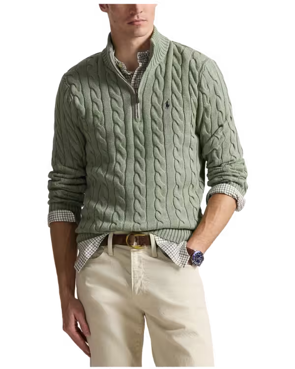 Cable-Knit Cotton Quarter-Zip Sweater