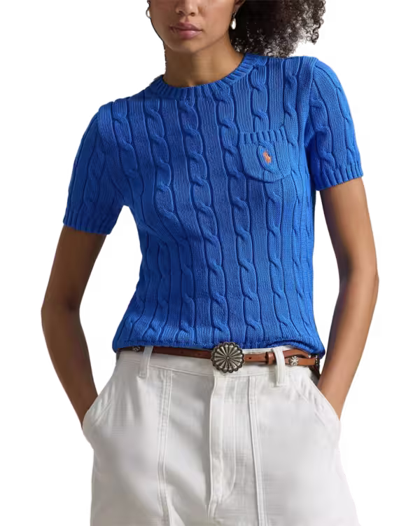 Cable-Knit Cotton Short-Sleeve Sweater