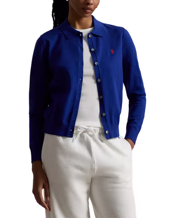 Polo-Collar Buttoned Cardigan