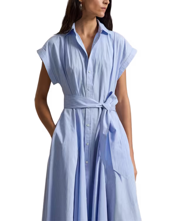 Striped Belted Cotton Shirtdress