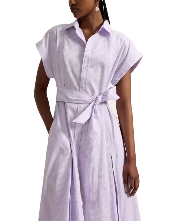 Striped Belted Cotton Shirtdress