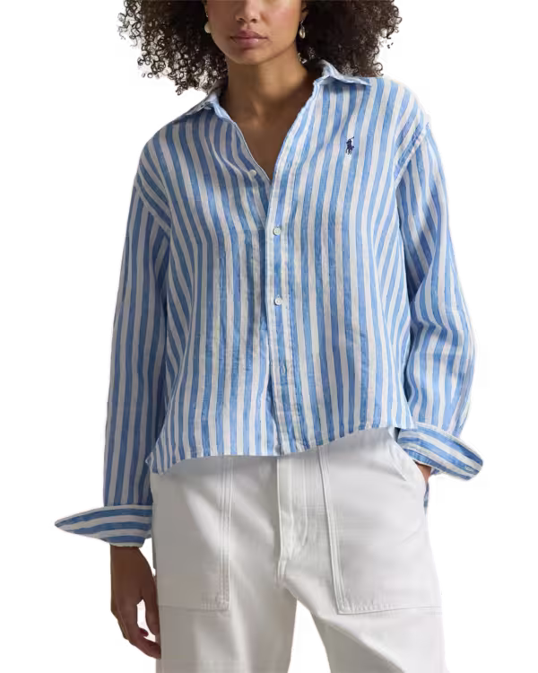 Wide Cropped Gingham Linen Shirt