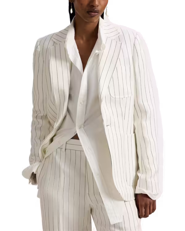 Single-Breasted Striped Hemp Blazer