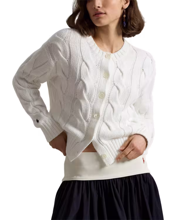 Cable-Knit Cotton Crewneck Cardigan