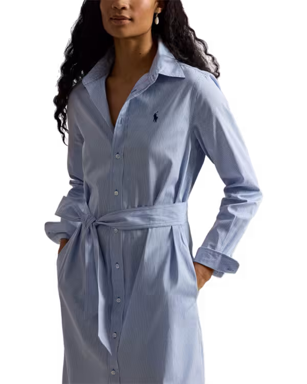 Belted Striped Cotton Shirtdress