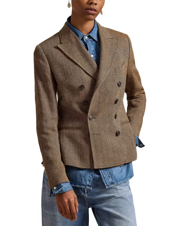 Double-Breasted Herringbone Blazer