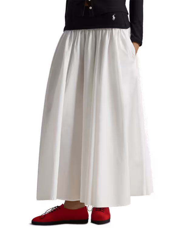 Contrast-Waistband A-Line Skirt