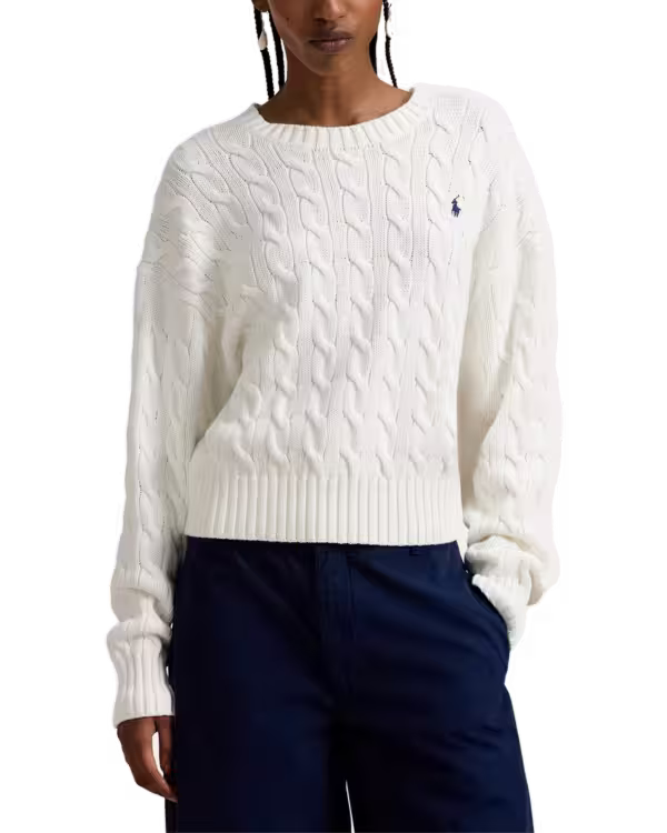Cable-Knit Cotton Crewneck Sweater